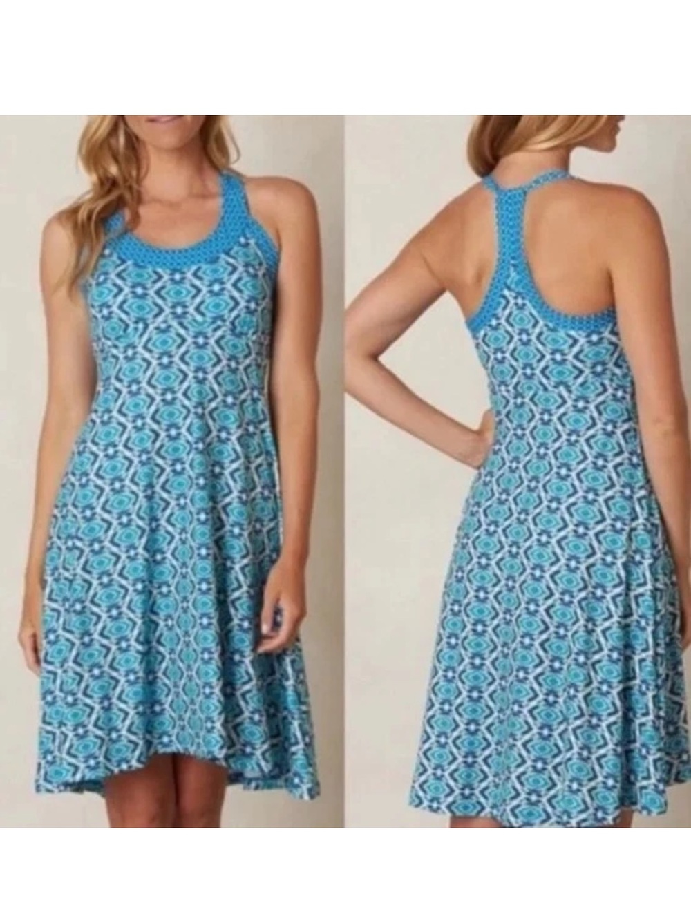 PrAna Cali Aztec Pattern Multicolored Blue Green Racerback Tank Dress Size Small - Picture 3 of 10